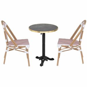 Ensemble table de terrasse inclinable marbre noir et 2 chai…