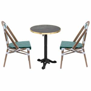 Ensemble table de terrasse inclinable marbre noir et 2 chai…