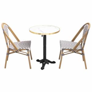 Ensemble table de terrasse marbre blanc et 2 chaises