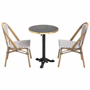 Ensemble table de terrasse marbre noir et 2 chaises