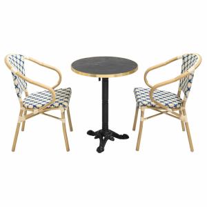 Ensemble table de terrasse marbre noir et 2 chaises bleu