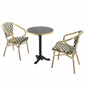 Ensemble table de terrasse marbre noir et 2 chaises noir