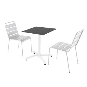 Ensemble table de terrasse noir et 2 fauteuils blanc