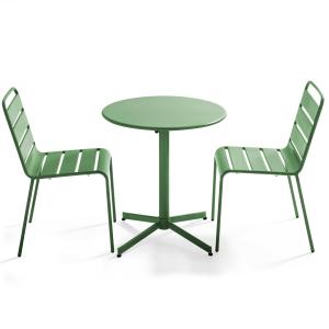 Ensemble table de terrasse ronde et 2 chaises métal vert ca…