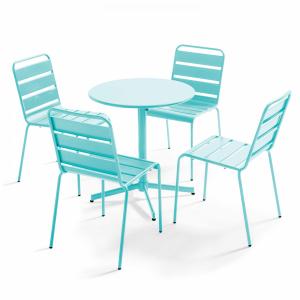 Ensemble table  de terrasse ronde et 4 chaises en métal tur…