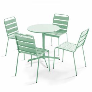 Ensemble table  de terrasse ronde et 4 chaises en métal ver…