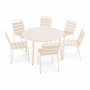 Ensemble table de terrasse ronde et 6 chaises en métal ivoi…