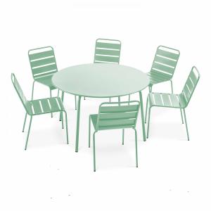 Ensemble table de terrasse ronde et 6 chaises en métal vert…