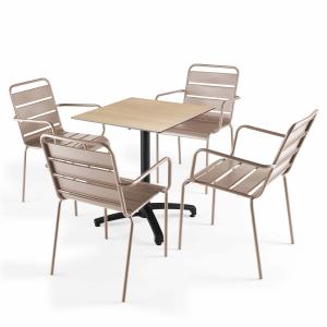 Ensemble table de terrasse stratifié chene et 4 fauteuils t…