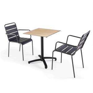 Ensemble table de terrasse stratifié en chene et 2 fauteuil…