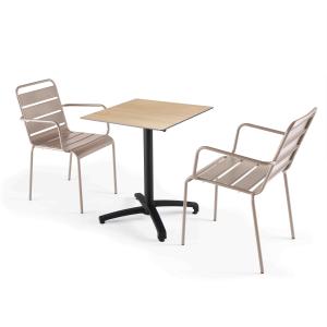 Ensemble table de terrasse stratifié en chene et 2 fauteuil…