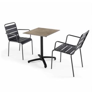 Ensemble table de terrasse stratifié et 2 fauteuils en méta…