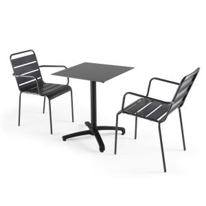 Ensemble table de terrasse stratifié noir et 2 fauteuils pa…