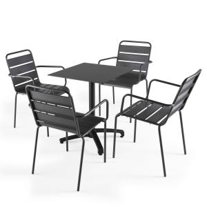 Ensemble table de terrasse stratifié noir et 4 fauteuils gr…