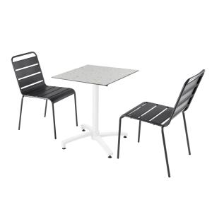 Ensemble table de terrasse terrazzo et 2 chaises gris