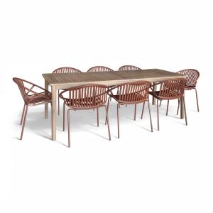 Ensemble table en bois d'acacia et 8 fauteuils de jardin br…