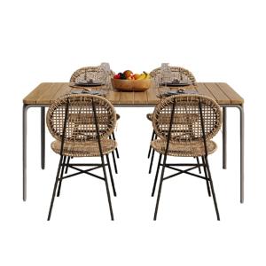 Ensemble table en bois d'acacia FSC 160 cm et 4 chaises nat…