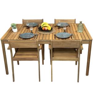 Ensemble table en bois d'acacia FSC 160 cm et 4 fauteuils d…
