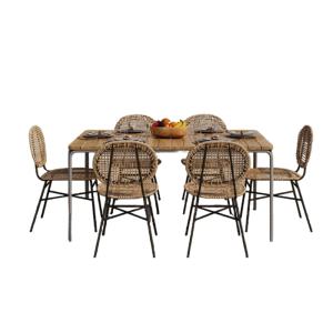 Ensemble table en bois d'acacia FSC 160 cm et 6 chaises nat…
