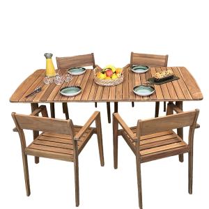 Ensemble table en bois d'acacia FSC 180 cm et 4 fauteuils