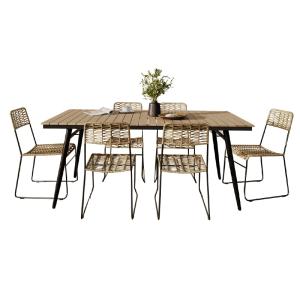 Ensemble table en bois d'acacia FSC 180 cm et 6 chaises
