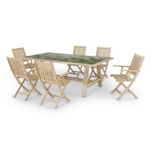 Ensemble table en bois et céramique verte 205x105   6 faute…