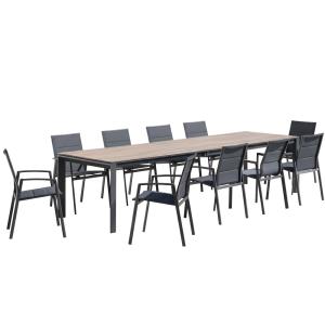 Ensemble table et 10 chaises de jardin en aluminium bois