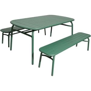 Ensemble table et 2 bancs de jardin en aluminium