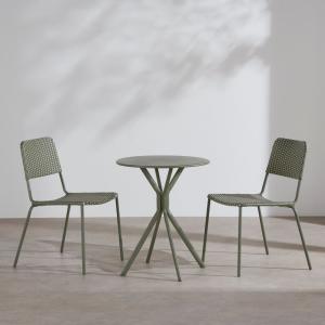 Ensemble table et 2 chaises en acier et résine tressée vert…