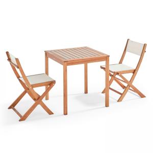 Ensemble table et 2 chaises pliantes en textilène et eucaly…