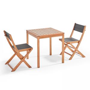 Ensemble table et 2 chaises pliantes en textilène et eucaly…