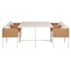 Ensemble table et 4 chaises de jardin en métal écru et rési…