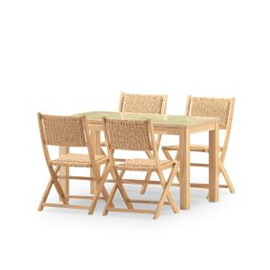 Ensemble table et 4 chaises en bois et céramique vert clair…