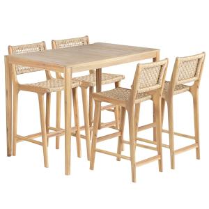 Ensemble table et 4 chaises hautes en bois d'acacia FSC bla…