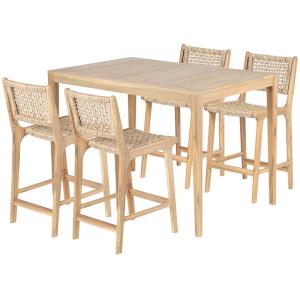 Ensemble table et 4 chaises semi-hautes en bois d'acacia FS…