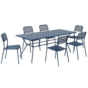 Ensemble table et 6 chaises de jardin bleu