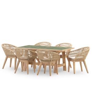 Ensemble table et 6 chaises en bois et céramique vert 168x8…