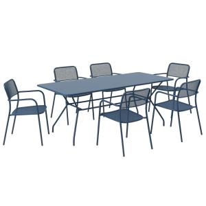 Ensemble table et 6 fauteuils de jardin bleu
