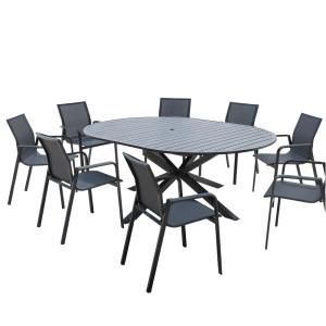 Ensemble table et 8 chaises de jardin en aluminium anthraci…