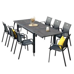 Ensemble table et 8 chaises de jardin en aluminium ardoise