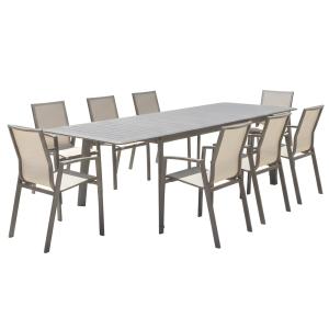 Ensemble table et 8 chaises de jardin en aluminium grège