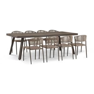 Ensemble table et 8 chaises de jardin en aluminium moka