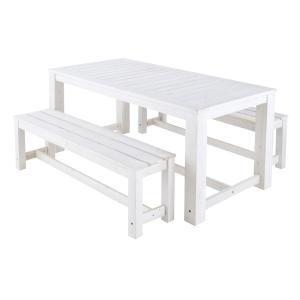 Ensemble table et bancs de jardin en bois blanc de jardin