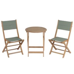Ensemble table et chaises  2 places bois d'acacia et textil…