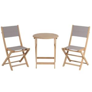 Ensemble table et chaises  2 places bois d'acacia et textil…
