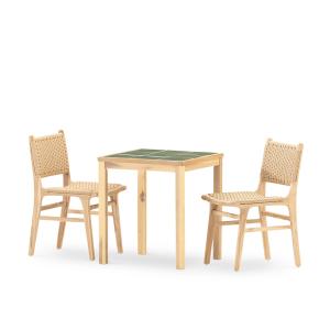 Ensemble table et chaises 2 places en céramique verte 65x65