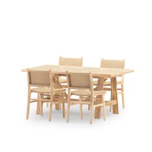 Ensemble table et chaises 4 pl céramique beige 168x87
