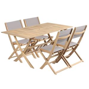 Ensemble table et chaises  4 places bois d'acacia et textil…
