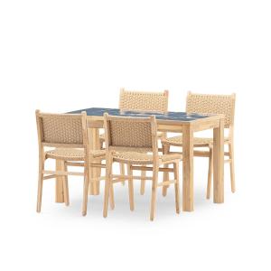 Ensemble table et chaises 4 places céramique bleue 125x65