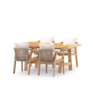 Ensemble table et chaises 4 places céramique moutarde 168x8…